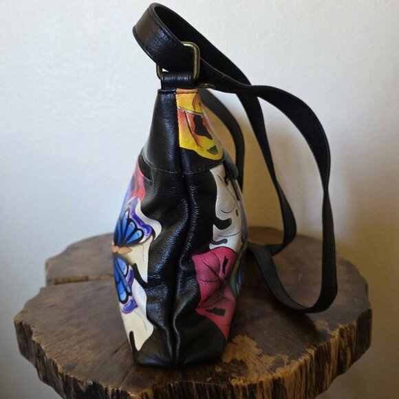 Anna by Anuschka Hand Painted Leather Crossbody Bag Butterfly Dragonfly New - Picture 15 of 16